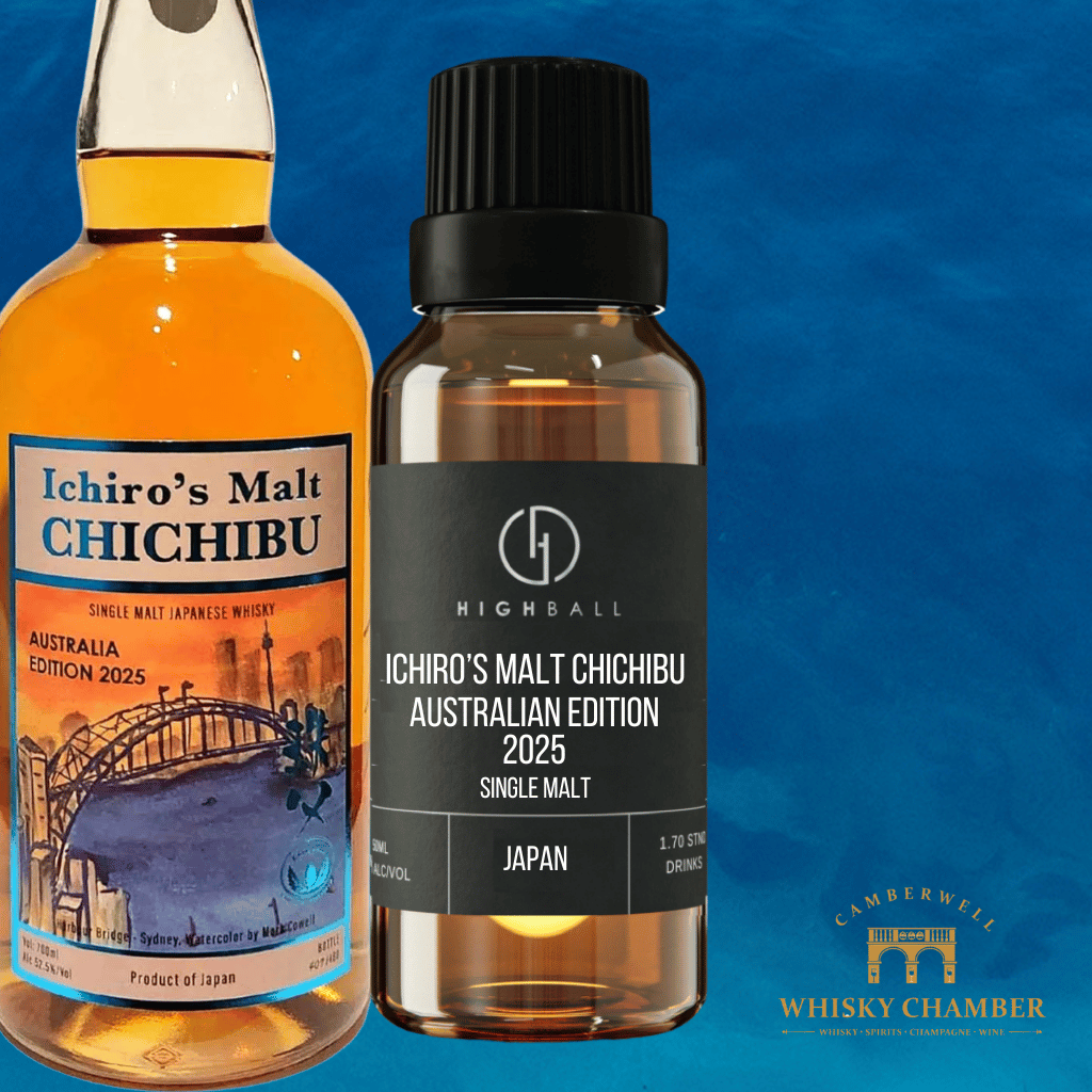 Two bottles of Ichiro's Malt Chichibu whisky on a blue background